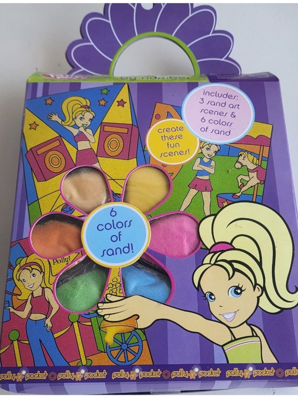 Polly Pocket Sand Art Scenes & 6 Colors Sand Kit Create Fun Scenes NEW 2004 Vnt